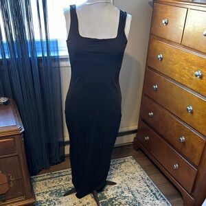 Body Con Fitted Black Sleeveless Dress Square Neck Ankle Length size L